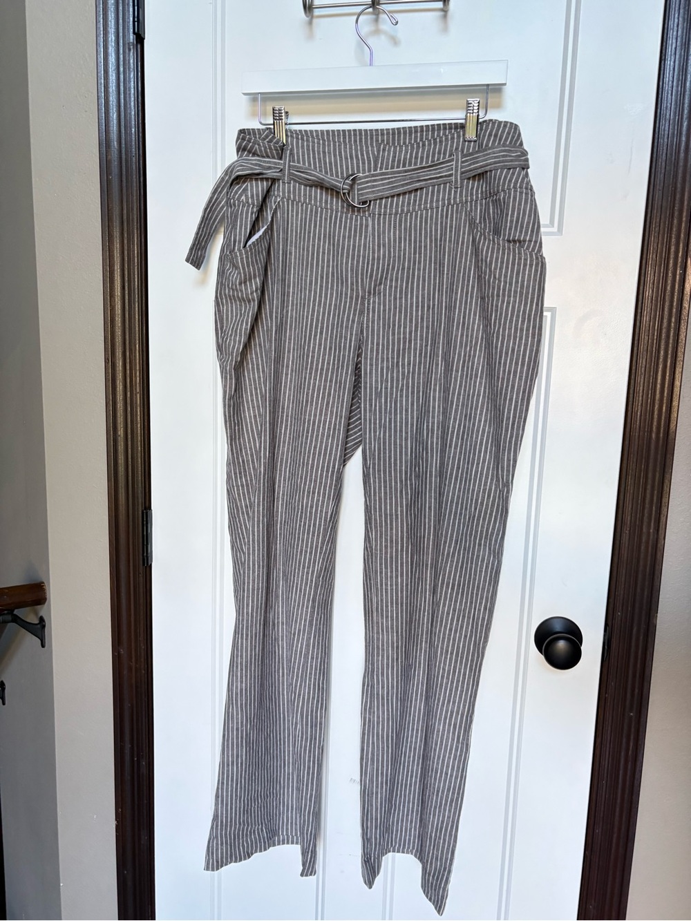 Sundance Rory Linen-Blend Striped Pants with D-Ring Belt sz Small